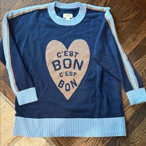 Anthropologie Maeve Navy and Tan Heart Crewneck Sweater